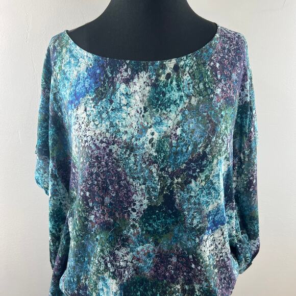 Mado Et Les Autres Green Blue Top and Skirt Set Marble Print Boat Neck Size 36 - Picture 3 of 11